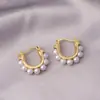 Brincos de Pérola Natural em Forma de U Estilo Francês, Brincos Versáteis de Luxo de Alto Padrão Estilo Ins Nicho, Atacado de Brincos Minimalistas de Luxo