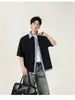 Fabricante Original Camisa de Manga Curta Patchwork Xadrez Estilo Americano para Homens, Marca Tendência de Verão, Camisa Versátil Solta Retro Falsa de Duas Peças
