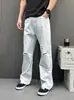 Calça Jeans Reta Branca Leve de Verão para Homens, Estilo Retro Americano, Perna Larga Solta, Emagrecedora, Calça Longa Versátil na Moda