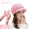 Gorro de Tricô Transfronteiriço de Inverno para Pessoas de Meia-Idade e Idosos, Forrado com Lã Sintética, Espesso, Quente, Chapéu e Luvas Protetores de Orelha, Boina de Lã da Moda para Mulheres