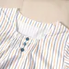 Pijama Fresco Rayado Versátil Usable para Mujer, Verano Algodón Puro Tejido Manga Corta Delgado Transpirable Primavera Conjunto de Ropa de Casa