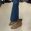 Botines de Tobillo de Tacón Bajo Cuadrados Estilo Coreano para Mujer Botas Versátiles de Invierno Adelgazantes Botas de Moda Diseño de Costuras Botines Cortos Fruncidos para Mujer
