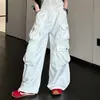 Camiseta Infantil Colorida de Manga Curta com Letras e Vários Bolsos, Calça Cargo de Corte Reto, Roupa de Verão Branca para Dança Jazz Infantil