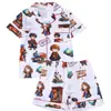 Comercio exterior transfronterizo juegos de pijama europeos y americanos para niños con cuello camisero, estampado de dibujos animados, tela ignífuga, ropa de casa de manga corta al por mayor