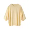 100% lana de hilo fino lavable a máquina hilo Yangzi cuello redondo manga tres cuartos manga murciélago cálido suéter holgado camiseta base