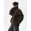 Chaqueta de cuero de motocicleta retro americana para hombre, chaqueta PU Maillard de moda urbana con diseño de patchwork, prenda exterior de corte limpio, marca de moda para hombre