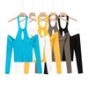 Suéter Sexy de Hombros Descubiertos con Cuello Hueco ins Tendencia Popular en Internet para Mujer Primavera Nuevo Camiseta Base para Hombro ins Tendencia