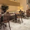 Mesa de Comedor de Nogal Negro Mesa y Sillas de Madera Maciza Americana Estilo Retro Mesa de Tienda de Agua de Azúcar Silla con Respaldo Curvo Simple y Moderna de Panadería