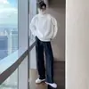 Suéter Novo Estilo Japonês 2025 Outono Cor Sólida Camada Base Casual Solto Elegante Gola Alta Gola Reversível Suéter