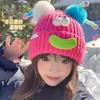 Gorro de Lana Tejido Divertido para Estudiante Niña Invierno Femenino Lindo Niños Familia Estilo Japonés Gorro Bola de Pelo Cálido Protección para Orejas