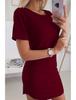 2022ebay Amazon venda quente wish venda quente cor sólida manga curta slim vestido fenda em U 2106