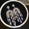 Pendientes de Borla con Forma de Abanico y Piedras Preciosas de Hoja de Ginkgo Lujosos y Elegantes, Pendientes de Declaración para la Noche con un Toque de Alta Gama