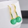 S925 Sterling Silver Natural Dongling Jade Verde Zircão Brincos Femininos Calcedônia Brincos Longos Jade Ear Hook Brincos Jade