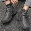 Botas de trabajo de caña alta para hombre, estilo callejero retro, modernas, adecuadas para ir al trabajo, con cremalleras laterales, antideslizantes, resistentes al desgaste y suelas gruesas, botas Martin casuales
