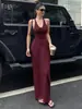 Nuevo Vestido Largo de Verano Estilo Europeo y Americano Elegante con Cuello Halter Profundo en V Ceñido a la Cintura Sexy sin Espalda
