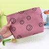 Bolsa de Maquillaje de Pana con Cara Sonriente Grande, Neceser de Almacenamiento Vintage con Lunares, Llave, Teléfono, Cartera, Bolígrafo