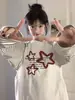 Camiseta de Manga Larga con Estampado de Estrella Perezosa y Letra Estilo Coreano para Mujer 2025 Nuevo Diseño de Empalme en Color Contrastante