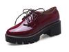 2022 Novo Estilo Primavera Estilo Britânico Couro Patente Sola Grossa Cadarço Couro Sapatos Casuais Salto Bloco Tamanho Grande 40-43