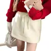 Saia Curta de Lã de Cordeiro Off-White para Mulheres, Nova Coleção Outono 2026 Cintura Alta Petite Elegante Saia Bodycon Evasê