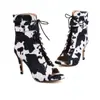 Sandálias Femininas de Verão Ozon Tamanho Extra Grande Botas Femininas Salto Ultra Alto Salto Fino Bico Redondo Estampa de Leopardo Europeia e Americana Botas Baixas Amazon