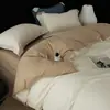 Conjunto de cama de quatro peças liso, feito de algodão de fibra longa de Xinjiang, incluindo uma capa de edredom em cetim 100% algodão, lençol de cima e lençol com elástico, adequado para todas as estações