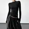 Camiseta Base de Color Sólido Estilo Nuevo Otoño e Invierno 2025 para Mujer, Camiseta de Manga Larga Ajustada Regular de Hombro Delgado