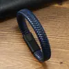 Pulsera tejida a mano de cuero de vaca nueva de estilo vintage transfronteriza para hombre, pulsera de aleación de cuero con cierre magnético, pulsera, joyería