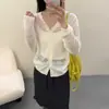 Cárdigan de punto calado con cuello en V para mujer, de manga larga, chaqueta ligera, nuevo estilo de verano 2026, adelgazante, versátil, top protector solar