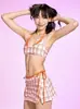 2025 Nuevo Bikini Sexy de Tres Piezas con Cuadros de Costura de Color Contrastante Spice Girls Traje de Baño para Vacaciones de Spa Rosa Barbie para Mujer