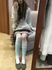 Calcetines largos a rayas estilo japonés, patchwork, hasta la rodilla, alta elasticidad, antideslizantes, adecuados para deportes, correr, fitness, adelgazamiento, versátiles, calcetines negros para pantorrilla
