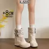Botas de 8 cm de altura interior para mujeres petite, botines estilo Birkenstock con hebilla de cinturón, botas de cowboy western, botas con plataforma