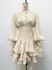 Falda Corta de Gasa Estilo Elegante Francés de Cintura Alta con Volantes Vestido de Manga Larga Nuevo de Verano 2026 para Mujer