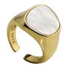 Anillo Coreano S925 Plata Nácar para Mujer Moda Retro Exagerado Elegante Trapezoidal Abierto Anillo para Dedo Hip-hop Moderno