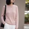 Malha Tencel Linho Fio Único Pronta para Vestir Bainha Enrolada Gola Redonda Top Malha Feminino 2026 Outono Inverno Novo Cor Sólida Camada Base Top Feminino