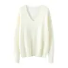 Suéter de Cashmere Feminino Nova Moda Gola V Casual Mais Fácil de Combinar Pulôver Tricotado Suéter Quente Solto Preguiçoso Camisa Básica