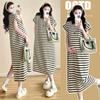 Ropa de Maternidad 2025 Verano Nuevo Estilo Coreano Moda Casual Talla Grande Camiseta Larga de Rayas Vestido con Cuello Polo