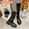 Botas largas de mujer otoño e invierno nuevas con forro polar, parte inferior gruesa, boca en V, circunferencia de tubo grande ensanchada, botas altas de caballero gordas