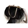 Bolso de Cadena de Perlas para Mujer Estilo Coreano Bolso con Borla Estilo Hada Bolso Cuadrado Pequeño Estilo Ins Bolso Cruzado de Plumas de Pavo
