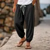 Pantalones Anchos de Algodón y Lino para Hombre Estilo Otoño Pantalones de Chándal de Verano Cintura Elástica Rectos de Cintura Alta Color Sólido Cómodos y Transpirables