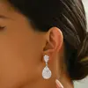 Moda Lujo Borla Larga Pedrería Clip para Oreja Pendientes Colgantes Elegantes de Gota de Agua para Mujer Pendientes Exagerados de Novia