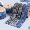Banda de tela de mezclilla con estampado de hojas de ramo, cinta de correaje, lazo hecho a mano para DIY, accesorio para la cabeza, diadema, corbata de lazo, sombrero de paja, embalaje de flores