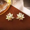 Nuevos Pendientes de Perla y Loto Estilo Chino, de Gama Alta, Modernos y Exquisitos Pendientes Estilo Chino, Pendientes Pequeños Frescos y Elegantes
