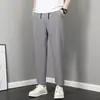 Pantalones Rectos para Hombre Verano Dipper Seda de Hielo Negro Casual Acortados Versátiles de Pierna Ancha Deportivos Sueltos Delgados