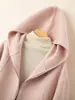 2025 Nuevo Otoño e Invierno Lana Pura Abrigo de Lana con Capucha para Mujer Abrigo de Lana Doble Cara Abrigo Pequeño Holgado