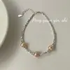 Pulseira Souchuang S925 Prata Esterlina Pérola Natural Rosa Design Elegante Ins Pulseira Empilhada Prata Quebrada Pulseira