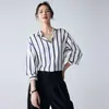 Camisa de cetim listrada preguiçosa e preguiçosa feminina OL Camisa de manga comprida elegante viajante