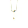 Collar Brillante de Estrella y Luna Estilo Francés, Colgante de Borla de Nicho de Lujo Ligero con Estrella Incrustada de Diamante, Electrochapado en Oro Real, Regalo de Vacaciones