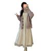 Doce Estilo College Japonês Vestido de Alça Cintura Apertada Feminino Estudante Outono e Inverno Cardigan de Tricô Roxo Conjunto de Duas Peças