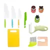 Juego de Cuchillos de Cocina de Plástico para Niños, Moldes para Galletas, Delantal Estampado de Papa, Guantes, Cuchillo Ondulado para Papa, Tabla de Cortar, Traje