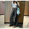 Otoño 2026 Nuevo Pantalón de Trabajo Ancho con Remaches para Mujer Cintura Alta Adelgazante Holgado Casual Tendencia Diseño Sentido Pantalón Largo